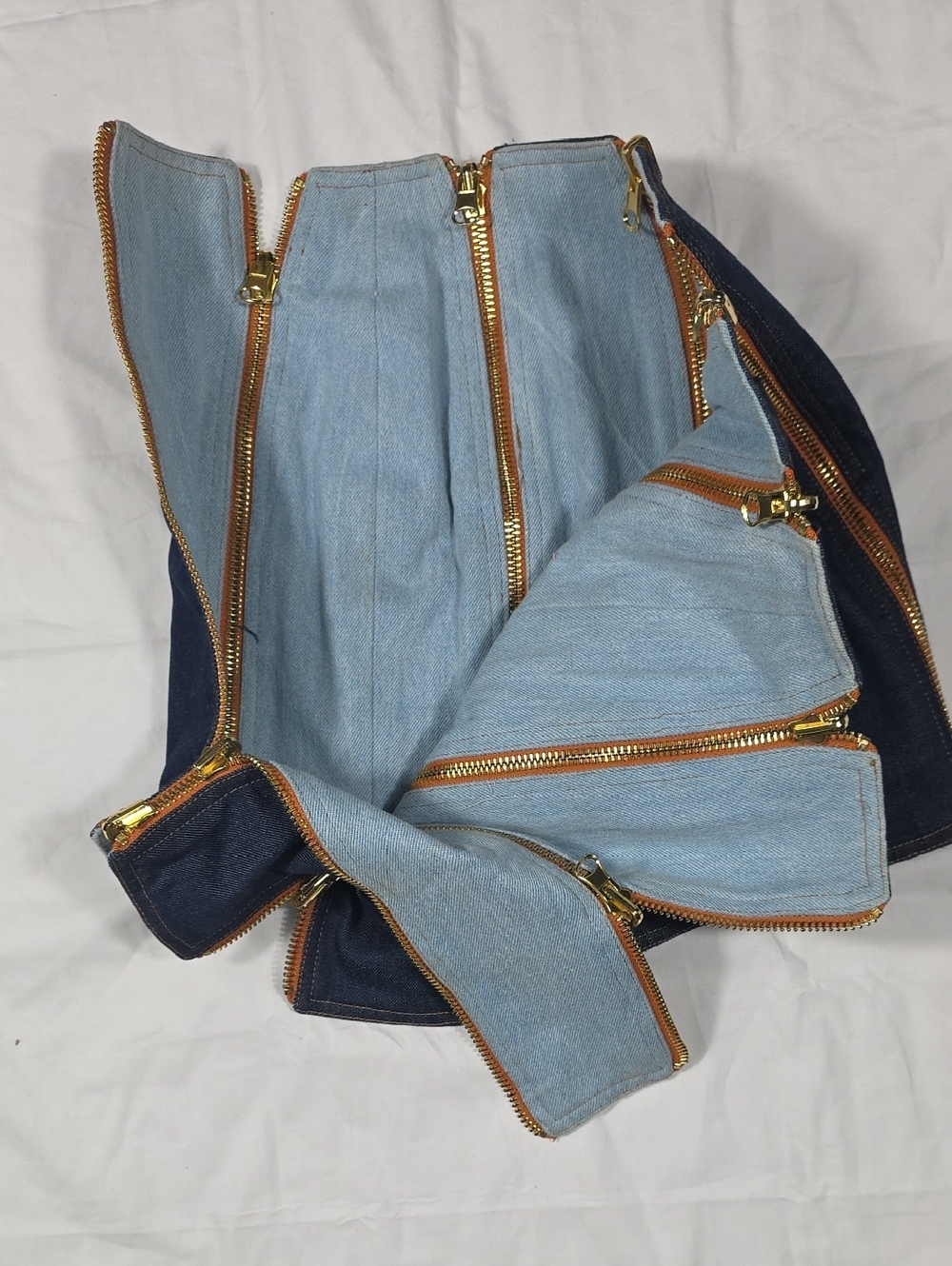 Gold-Zip Dark Blue Denim Mini Skirt - Picture 5 of 5